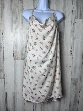 American Eagle Outfitters Cream Floral Slip Halter Dress w/Pink Accents Large